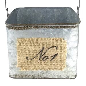 Rustic Galvanized Metal Bucket No. 1 Burlap Patch Farmhouse Decor Planter
